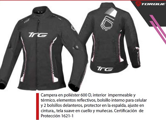 CAMPERA TORQUE ZARA LADY TEXTIL PARA MOTOCICLISTA CON PROTECCIONES REMOVIBLES